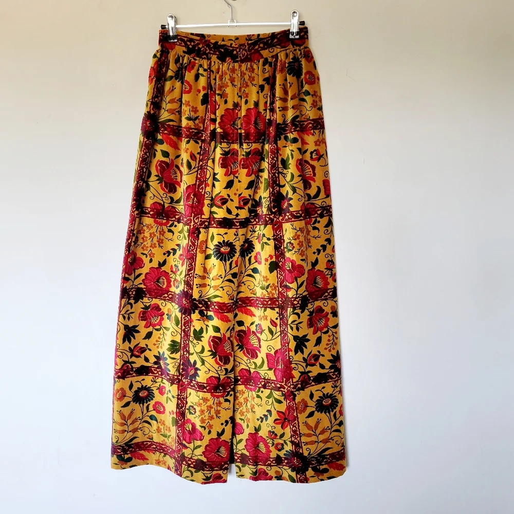 Vintage‎ Velvet Floral Goldenrod Fall Midi Skirt Tannerway by Melba Hobson